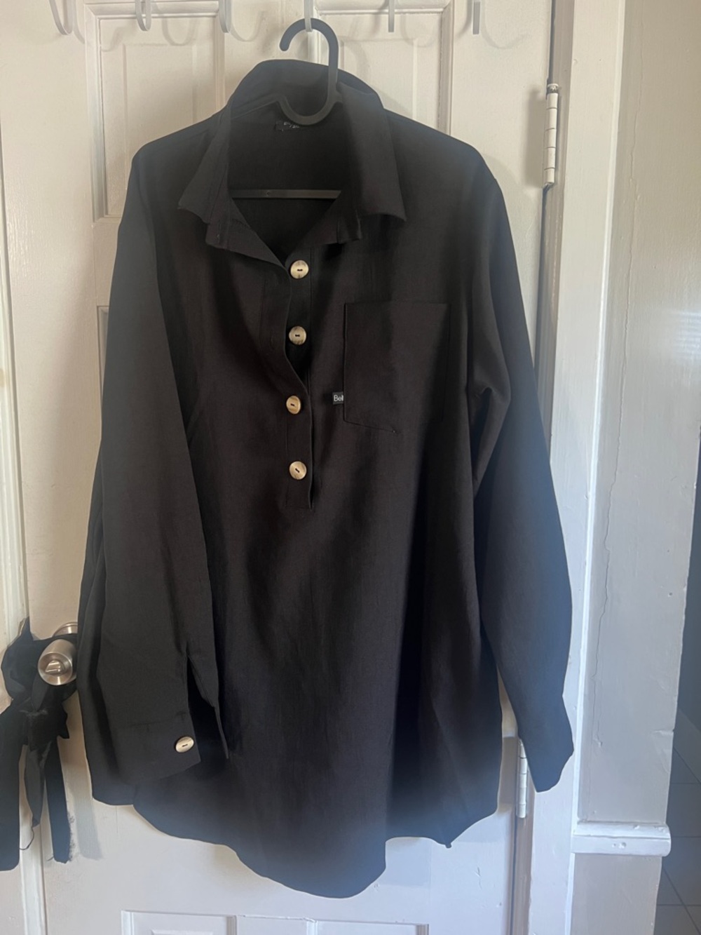 Black Button-Front Long Sleeve Shirt